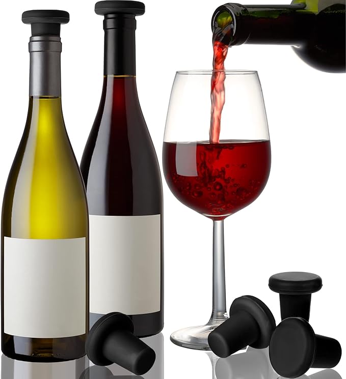 Yookeer 8 Pcs Wine Stoppers Silicone Beer Bottle Sealer Stoppers Glass Bottles Corks Beverage Beer Champagne Wine Storage Keep Fresh Tools for Wedding Party Christmas Supplies(Black)