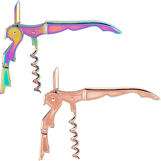 Mirage Corkscrews Wine Key Double Hinge Wine Opener Waiter Corkscrews 2PCS Rose Gold + Rainbow