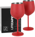 Lifecapido Stainless Steel Wine Glasses Set of 2, 18oz Stainless Steel Wine Goblets, Stemmed Metal Wine Glasses with Cup Brush for Party Office Wedding Anniversary, Great for Red White Wine (Red)
