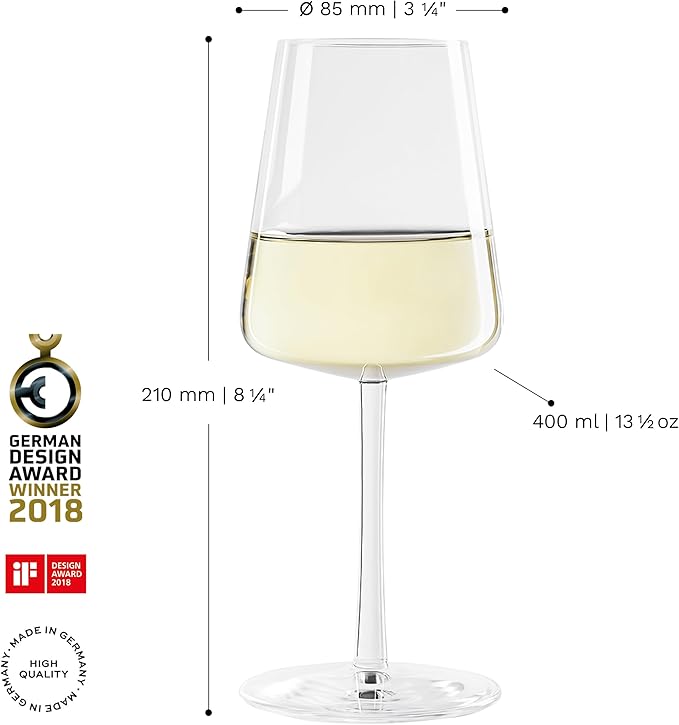 Stölzle Lausitz White Wine Glasses Power Set of 4, 13 1/2 oz – Modern Wine Glasses for Maximum Aroma Enhancement – Elegant Crystal White Wine Goblets – Dishwasher- & Shock-Resistant, Made in Germany