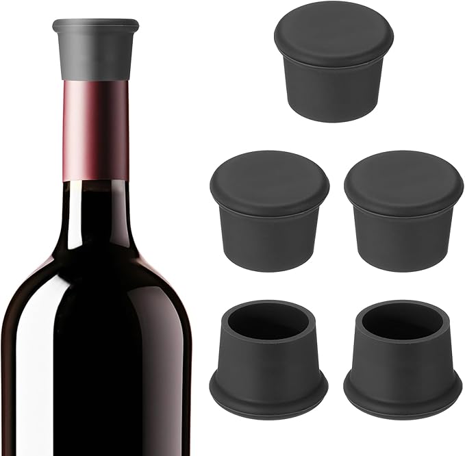 PATIKIL Silicone Wine Stoppers, 6 Pcs Reusable Bottle Cover Wine Corks Bottle Caps Wine Saver Seal Keep Fresh for Beer Beverage Drink, Black