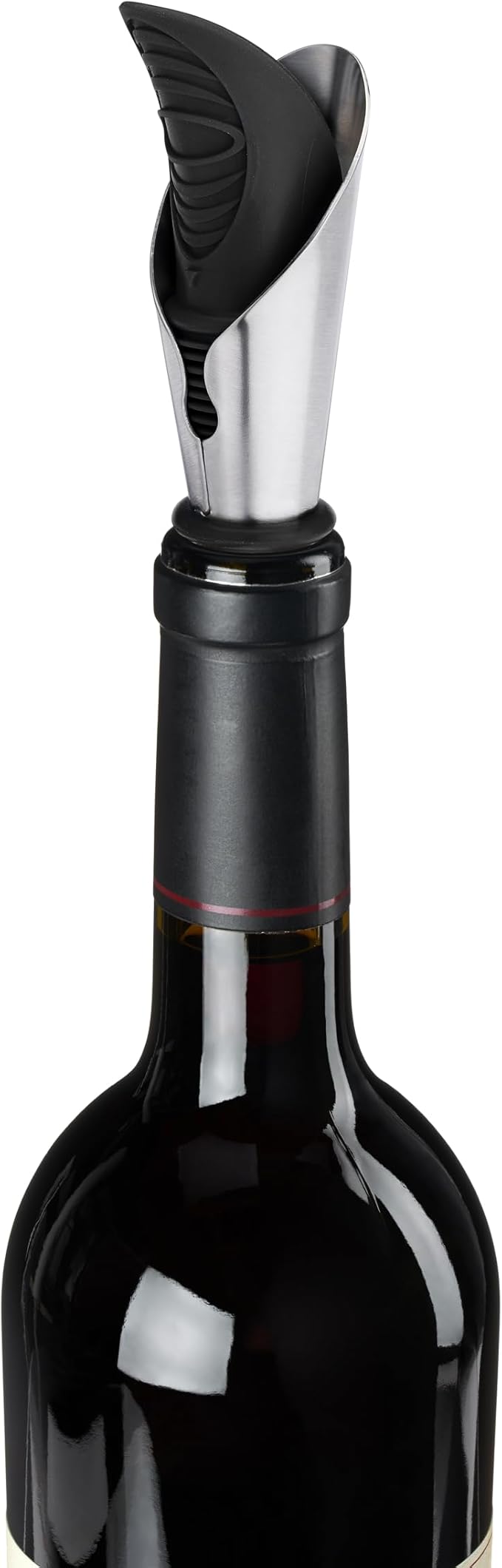TRUE Duo Wine Pourer and Stopper, Bottle Sealer, Drip Free Pourer, Wine Cork Spout, 2-Piece Design, Silicone and Stainless Steel