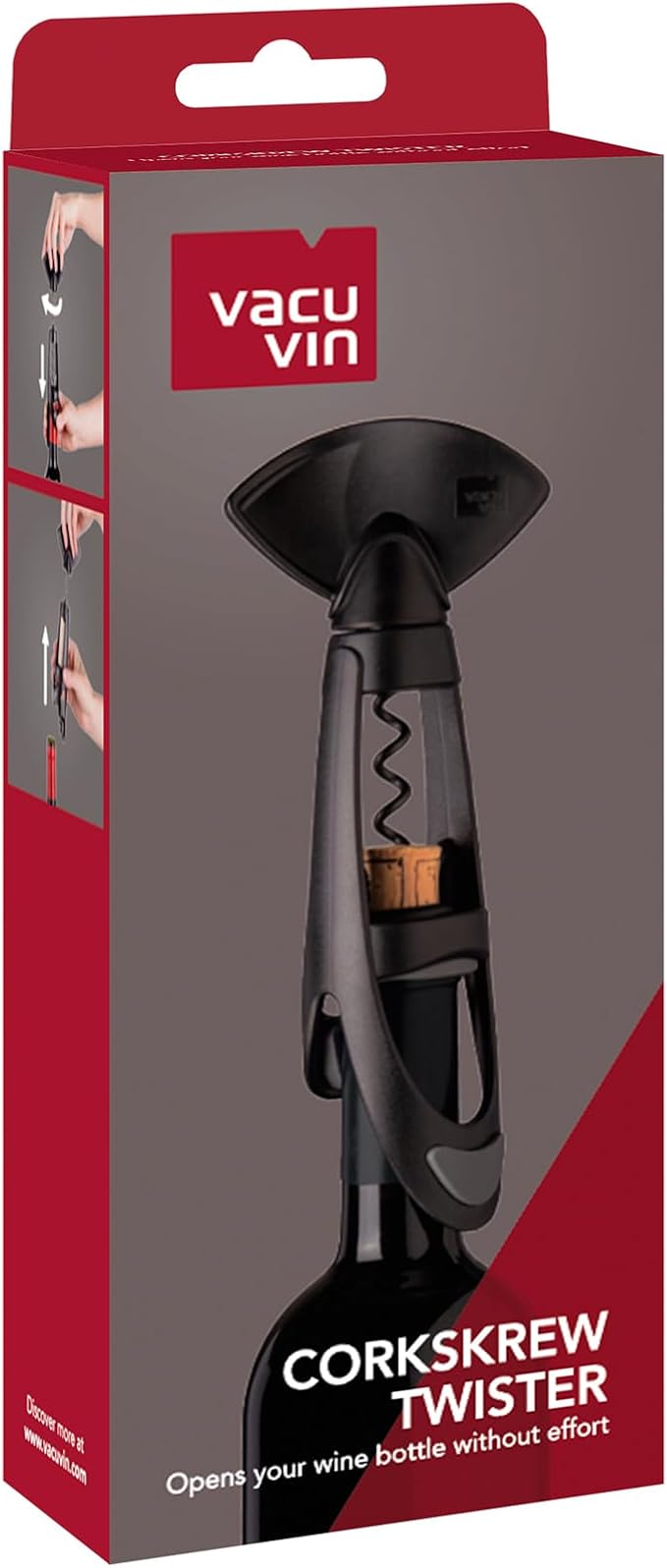 Vacu Vin Twister Corkscrew – Easy-Turn Wine Opener with Comfortable Grip – Removes Corks Smoothly in One Motion – Manual Corkscrew for Natural & Synthetic Corks – Durable & Ergonomic Design