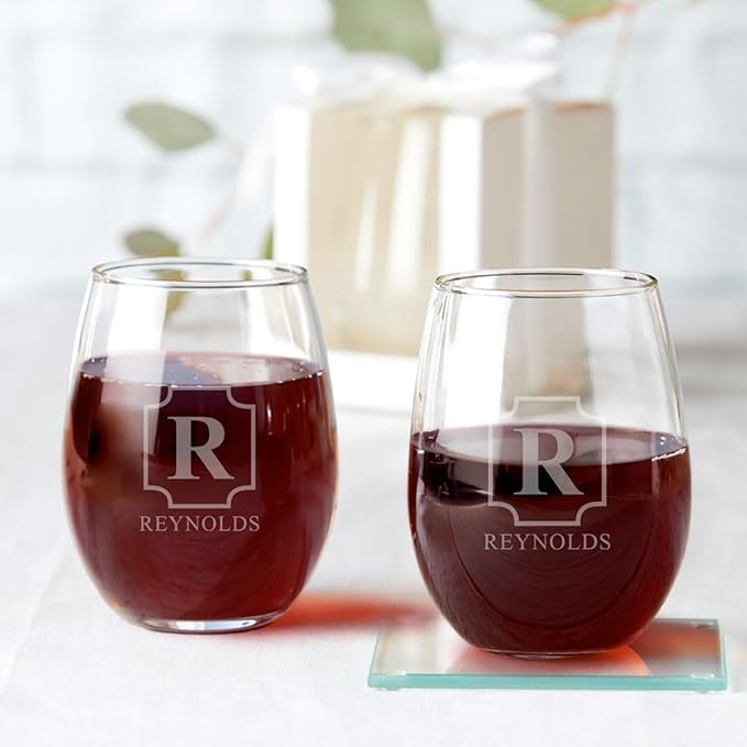 HomeWetBar Engraved Wine Decanter Set With Stemless Wine Glasses - Personalized Wine Carafe Set