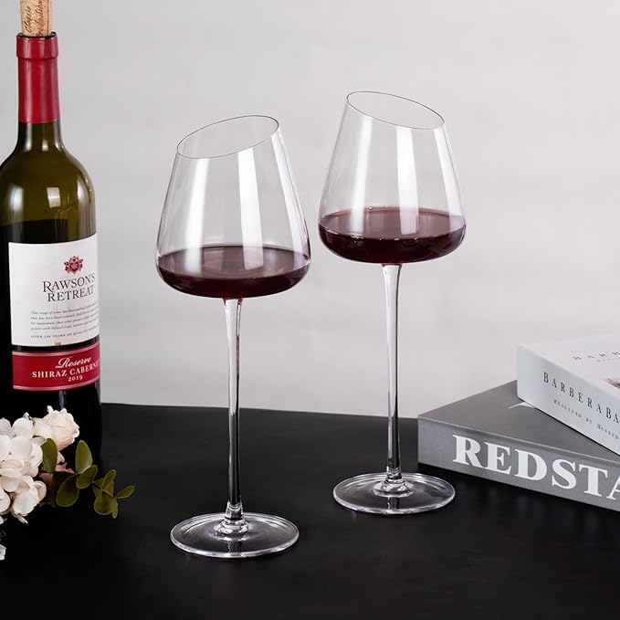 KAMMAK Wine Glasses Set of 2, 16.06 oz Hand Blown Crystal Bordeaux Wine Glasses, Thin Rim & Long Stem, Perfect for Red & White, Daily Use, Wedding or Birthday Gift with Gift Box, XH-H280 Matte