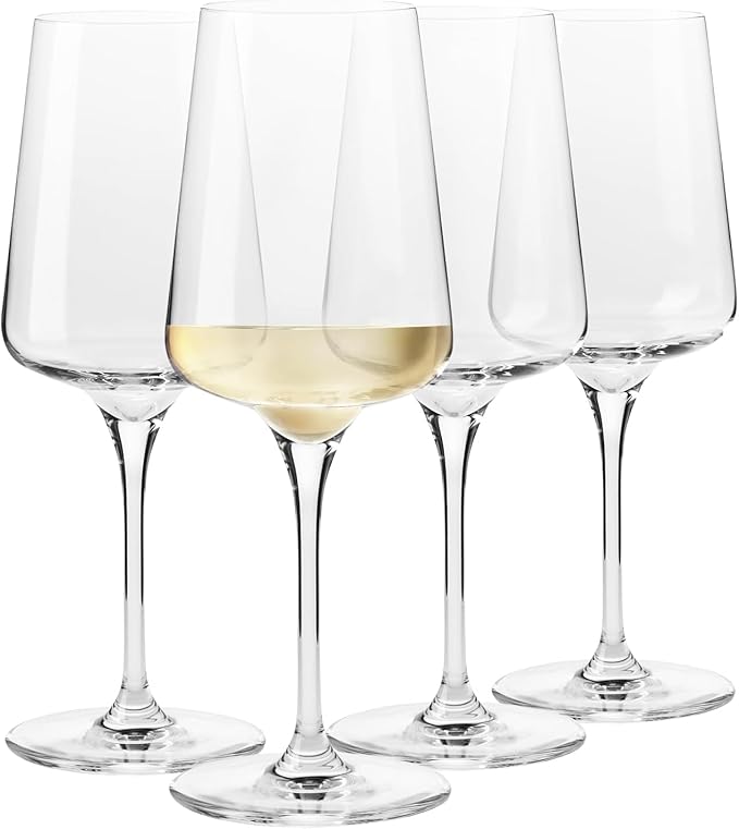 Krosno White and Sparkling Large Wine Glasses Drinking 13,5 oz – Set of 4, Infinity Collection, Elegant Long Stem Cocktail Crystal Set Wedding Gift, Lead-Free Glass, Homes, Restaurants & Kitchen