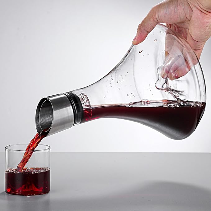1000ml Glass Wine Decanter, Wine Carafe with Built-in-Aerator, Wine Aerator, Stainless Steel Pourer Lid, Filter, Wine Hand-held Aerator