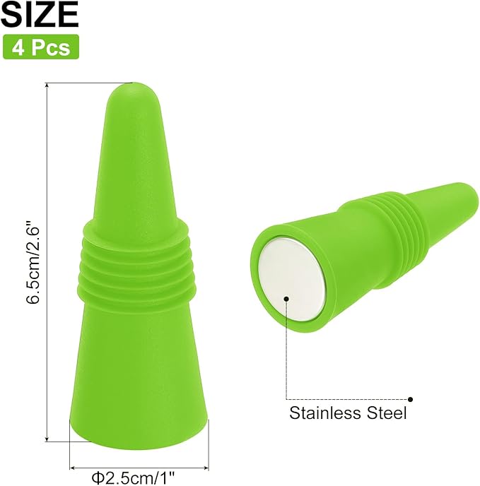 MECCANIXITY 4Pcs Wine Stoppers High Temp Silicone Plug T Shaped Wine Bottle Stopper Wine Outlet Cap Bottle Cover, Grass Green