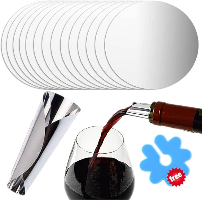 Wine Pourer Disc, Silver Wine Pourer and Stopper Discs Aluminum Foil Reusable Wine Bottle Pouring Disc 15Pcs Thin Drip Stop Pour Spout Card for Wine Beverage Beer Liquid Dispenser (silver)