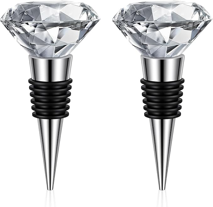 2 PCS Crystal Wine Toppers For Wine Bottles, Crystal Decorative Wines Stoppers, Decorative Glass Wines Stopper with Rhinestones for Gifts and Home Bar