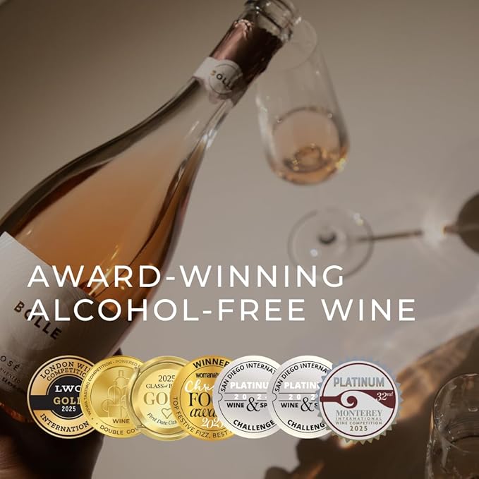 BOLLE Sparkling Rosé - Non Alcoholic Wine - Alcohol Free Sparkling Rose Wine, Award Winning Dry Fresh Red Berry Profile, Champagne Alternative, Zero Proof Champagne Style - 750ml