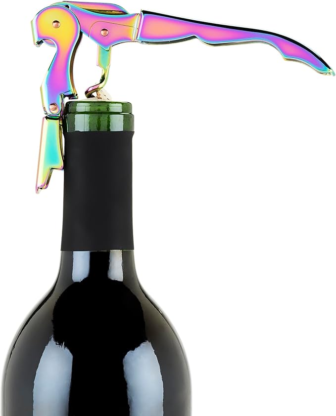 Blush Mirage Iridescent Double Hinged Corkscrew Wine Opener with Built-in Beer Bottle Opener, Stainless Steel Wine Key with Foil Cutter, Home Bar Gifts for Women, Bridesmaid Gifts, Kitchen and Travel