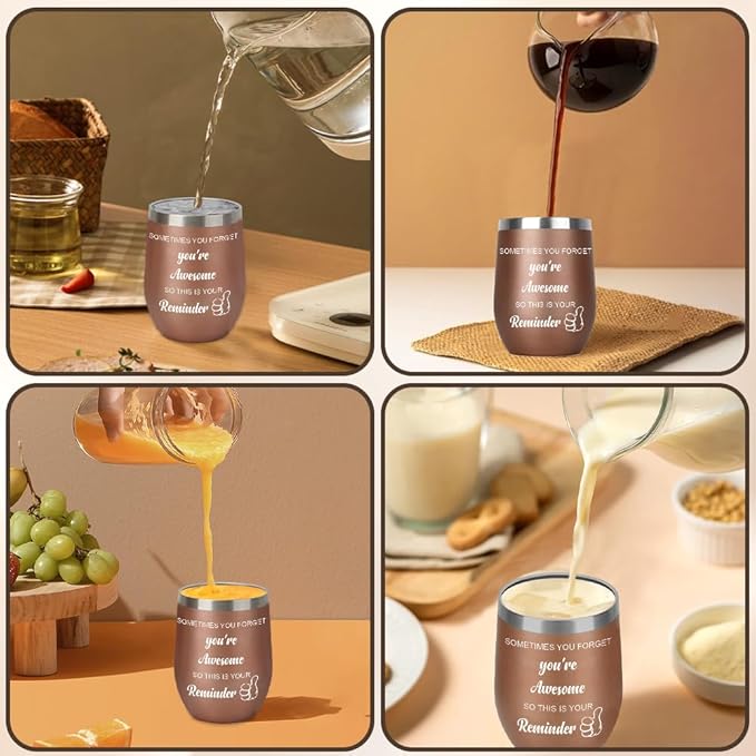 Inspirational Gifts for Women Men Insulated Wine Tumbler with Lid 12oz Valentines Gifts Encouragement Gift for Bestie Friends Coworker Motivational Gift for Birthday Xmas Graduation Rose Gold