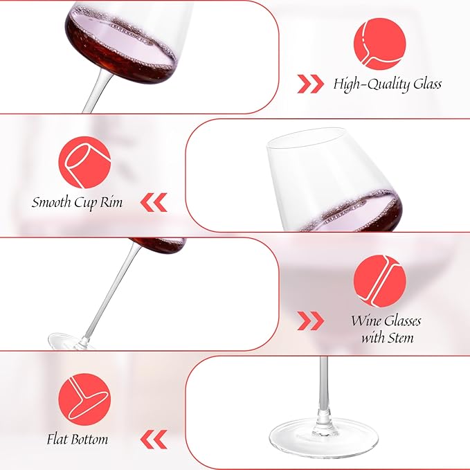 KAMMAK Wine Glasses Set of 2, 16.06 oz Hand Blown Crystal Bordeaux Wine Glasses, Thin Rim & Long Stem, Perfect for Red & White, Daily Use, Wedding or Birthday Gift with Gift Box, XH-H280 Matte