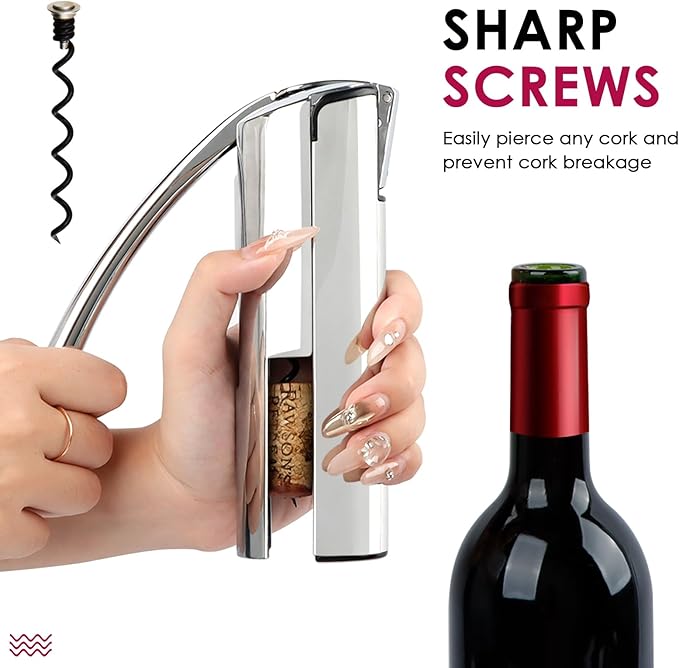 KAYCROWN Wine Opener, Stainless Steel Vertical Lever Corkscrew with Foil Cutter, Extra Spiral and Premium Gift Box, Manual Wine Opener with One-Pull Design, Wine Bottle Opener