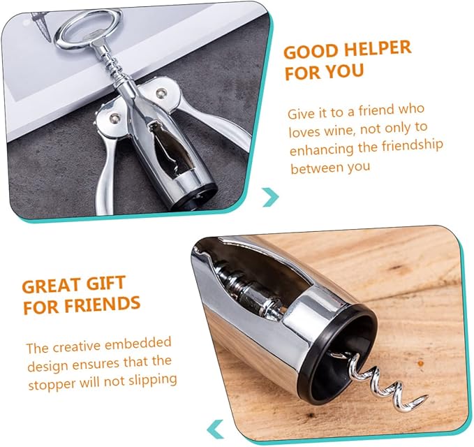 IMIKEYA Reusable Zinc Alloy Wing Corkscrew Wine Opener Cap Remover Manual Bottle Opener for Home Bar Picnic and Party Use