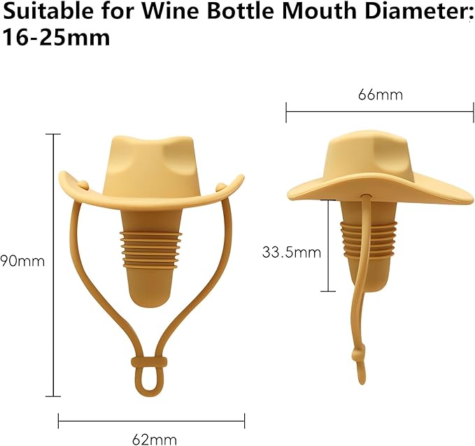 Silicone Wine Stoppers, Cowboy Hat Wine Bottle Stopper Sealer, Keeps Fresh for 15 Days, Home Decoration and Winer's Gifts (2, Coffee+Light Brown)