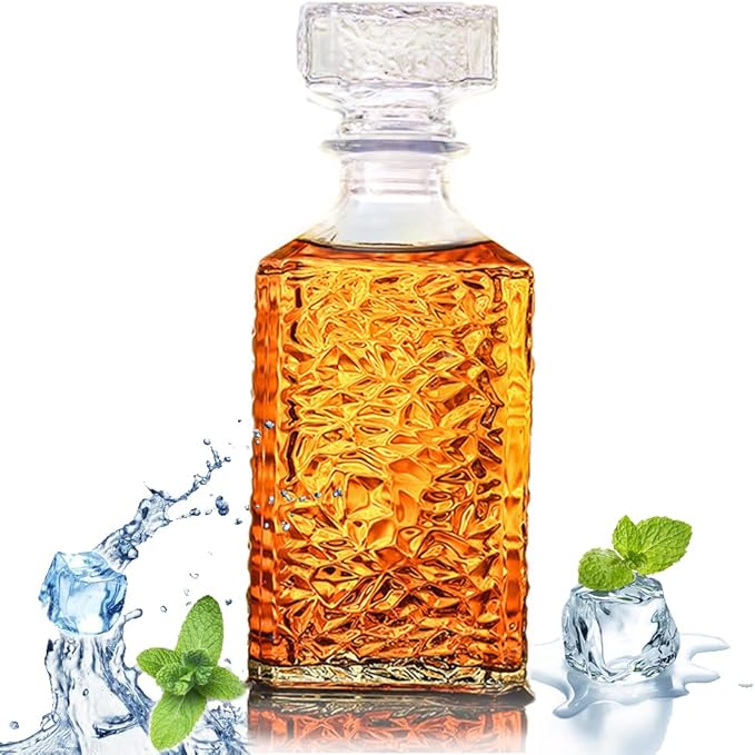 Whiskey Decanter with Airtight Geometric Stopper,32oz Liquor Decanter,Glass Decanter,Diaphanous Liquor Bottle,Decanter with Airtight Lid for Whiskey,Vodka,Bourbon,Scotch,Brandy,Wine