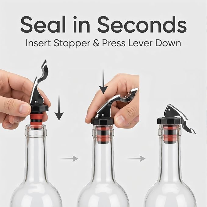 Wine Stoppers, Food-safe Silicone Bottle Stoppers, Expanding Manual Beverage Stopper, Reusable Wine Bottle Corks, Creates Airtight Seal, Assorted Colors 4 Pack (Assorted)