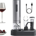 6-in-1 Electric Wine Opener Set - Rechargeable Automatic Corkscrew with Vacuum Sealer, Wine Aerator, Foil Cutter & Charging Base,Valentine's Day Gifts, Wine Lovers (Stainless Steel)