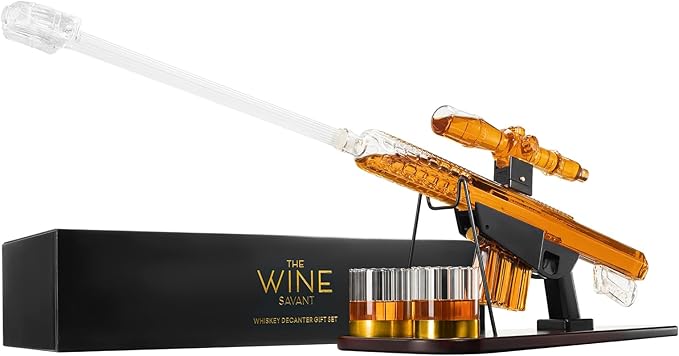 The Wine Savant Extra Large 27" Sniper Decanter, Gifts for Men Dad, Whiskey Decanter Set - Sniper Scope Glass Gun AR Limited Edition, Silencer Stopper - 22oz & 5oz Glasses - Birthday Gift