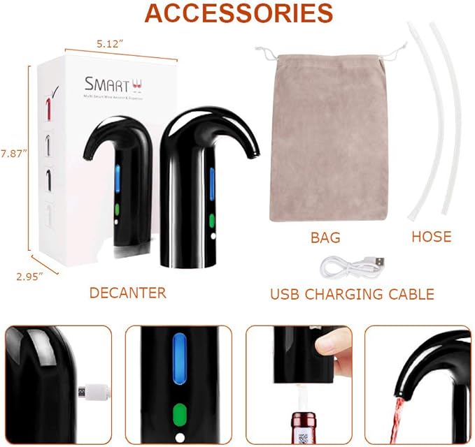 Electric Wine Aerator,Wine dispenser,Aeration and Decanter Wine Pourer,Red White Wine Accessories,Father's Day Wine Gifts for Men-Black