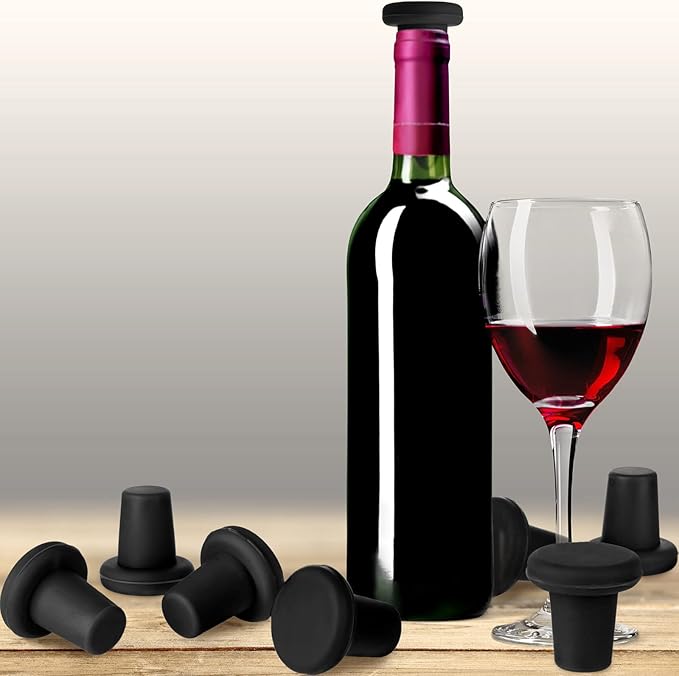 Yookeer 8 Pcs Wine Stoppers Silicone Beer Bottle Sealer Stoppers Glass Bottles Corks Beverage Beer Champagne Wine Storage Keep Fresh Tools for Wedding Party Christmas Supplies(Black)