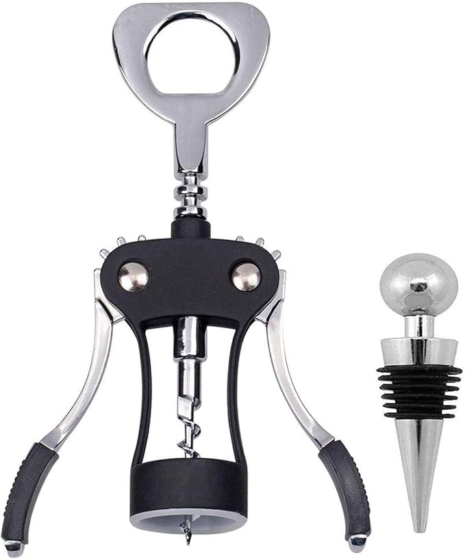Wing Corkscrew,Ilyever Premium Wine Opener with Bottle Stopper,Multifunctional Corkscrew Wine Cork Opener Bottler Opener Remover for Home, Kitchen,Restaurant,Party and as Gift,Black