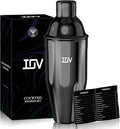 IOV Cocktail Shaker, 24 oz Martini Shaker, Drink Mixer with Built-in Strainer, Professional Stainless Steel Margarita Alcohol Shaker with Cocktail Recipe Guide, Bartender Kit Gifts, Black