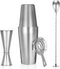 Professional Cocktail Shaker, Professional 5-Piece Bartender Kit with Boston Shaker, Hawthorne Strainer, Double Measuring Cocktail Jigger, and 10-inch Mixing Spoon, Stainless Steel Martini Shakers