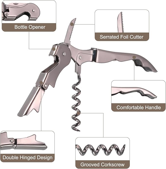 uxcell 4Pcs 5" Wine Openers Waiter Corkscrew Professional Red Wine Bottle Opener Double Hinged with Foil Cutter for Servers Bartender, Metallic Black
