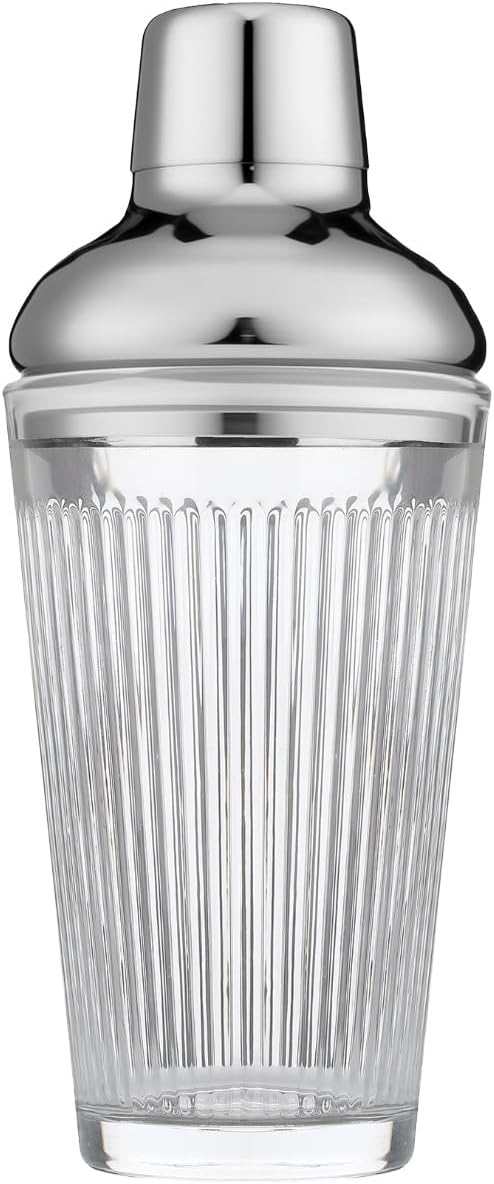Glass Cocktail Shaker, Martini Shaker with Strainer for Bars, Whiskey, Cocktails 17oz (Silver)