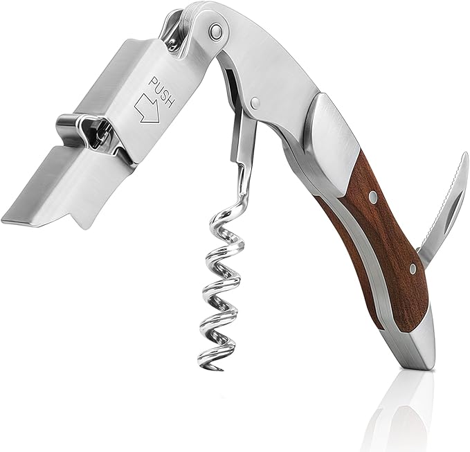 Waiter Corkscrews, Manual Wine Opener with Foil Cutter, Bottle Opener, All-in-One Stainless Steel Cap Remover Rosewood Handle, Waiters Friend, Wine Key for Sommelier, Bartender and Servers