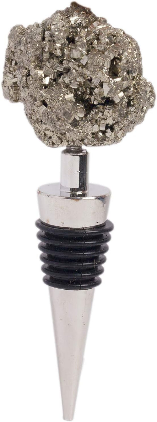 AMOYSTONE Natural Pyrite Wine Bottle Stopper with Airtight Alloy Seal for Kitchen Bar Decor - Irregular Crystal Stone Shelf Ornament, Unique Gift for Wine Lovers (4 Inch)