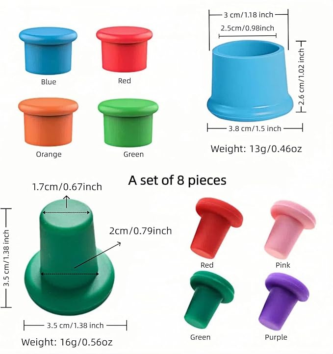 8-Pack Vibrant Silicone Wine Stoppers - Reusable, Airtight Champagne & Beer Bottle Sealer - Leakproof Beverage Savers for Wine, Sparkling Drinks, Soda (Multi-Color)