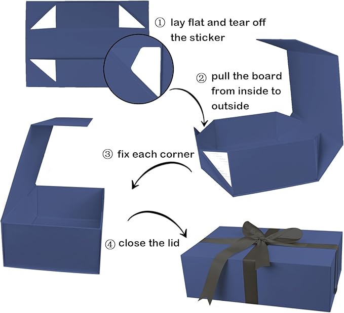 YINUOYOUJIA Blue Gift Boxes with Lid,14"x9"x4.5" Magnetic Gift Box with Ribbon,Cards and Envelopes for Presents,Great for Wedding,Birthdays,Crafting,Gift Packaging.