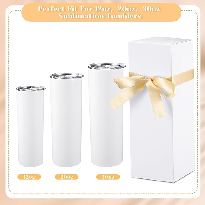Qilery 12 Sets Gift Boxes with Ribbon for Sublimation Glass Tumbler Gift Boxes for 12oz, 20oz, 30oz Shipping Cup Exhibition Packaging(White)