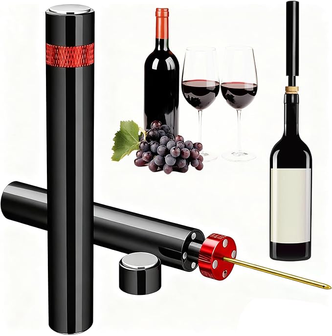 Portable Air Pressure Wine Opener, 2026 New Mini Travel Wine Bottle Opener, Magnetic Connection Port Wine Opener for Home Restaurant Party, 3-7 Compression Quick Open (Red)