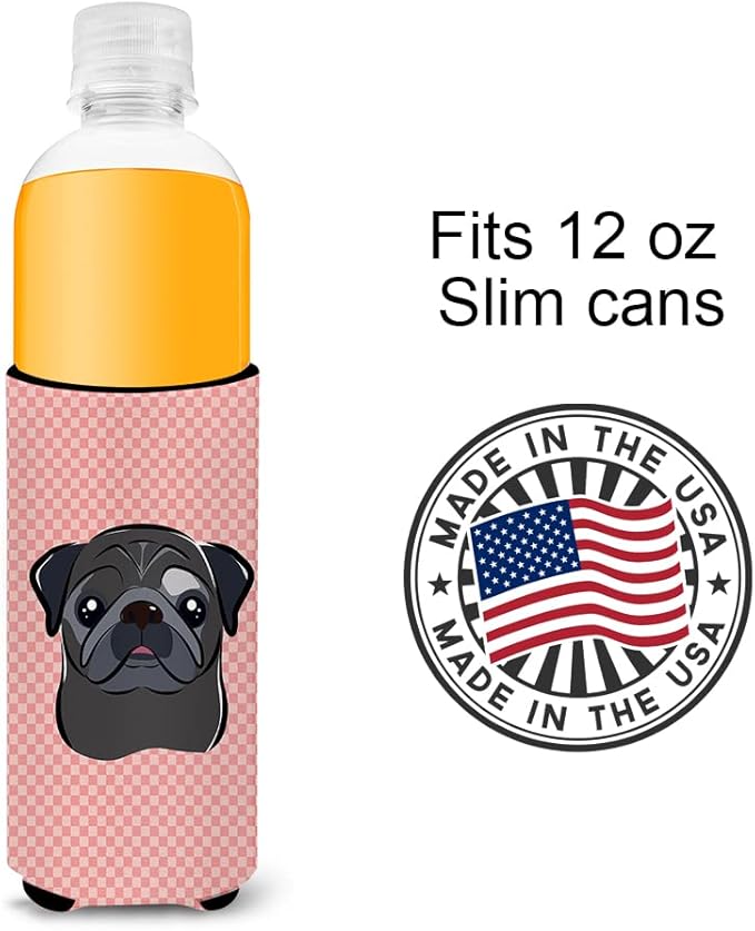 Checkerboard Pink Black Pug Ultra Beverage Insulators for slim cans BB1263MUK