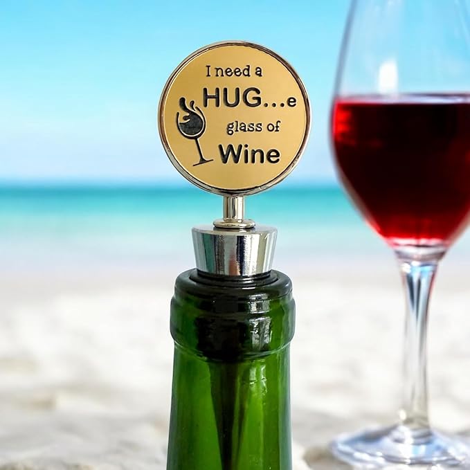 Jazzy Jade Designs Funny Wine Stopper - “I Need a HUGe Glass of Wine!” Laser Engraved Zinc Alloy & 100% Food-Grade Rubber Bottle Stopper - Cute Wine Gift & Bar Accessory, Made in USA by Small Business