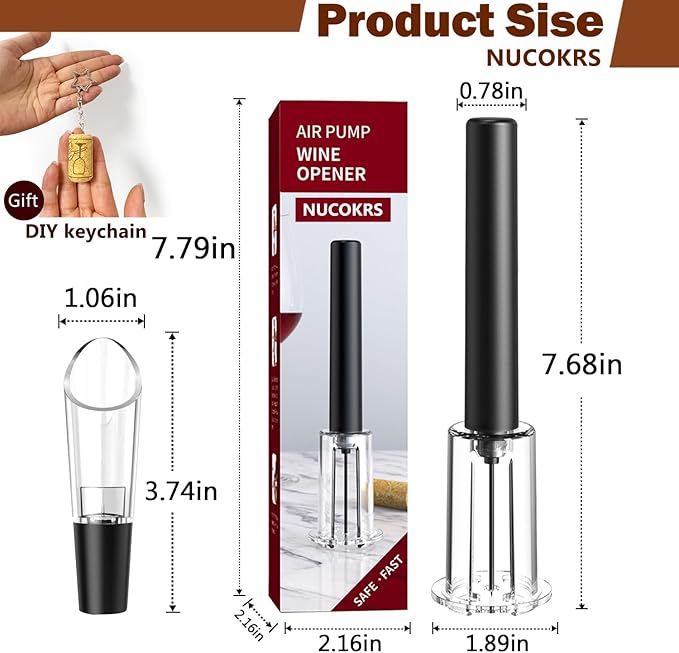 Air Pressure Wine Bottle Opener and Wine Pourer 2 Pieces Set - NUCOKRS Pump Corkscrew, Effortlessly Opens Bottles in 3-7 Pumps, No Electricity, Easy to Use, Gift for Wine Lovers