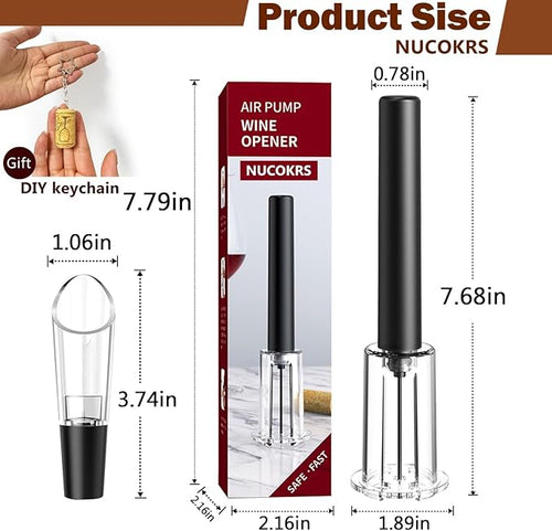 Air Pressure Wine Bottle Opener and Wine Pourer 2 Pieces Set - NUCOKRS Pump Corkscrew, Effortlessly Opens Bottles in 3-7 Pumps, No Electricity, Easy to Use, Gift for Wine Lovers