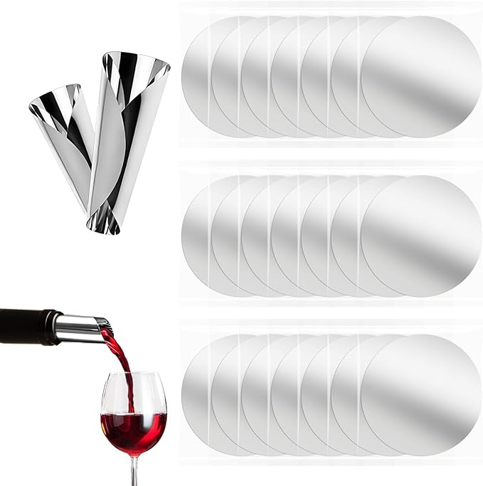 30Pcs Individually Wrapped 3-Inch Wine Pourer Discs, Disposable Anti-Drip Liquor Pour Spouts for Wine & Liquor Bottles, No-Rinse Single-Use Design Avoids Cross-Flavors