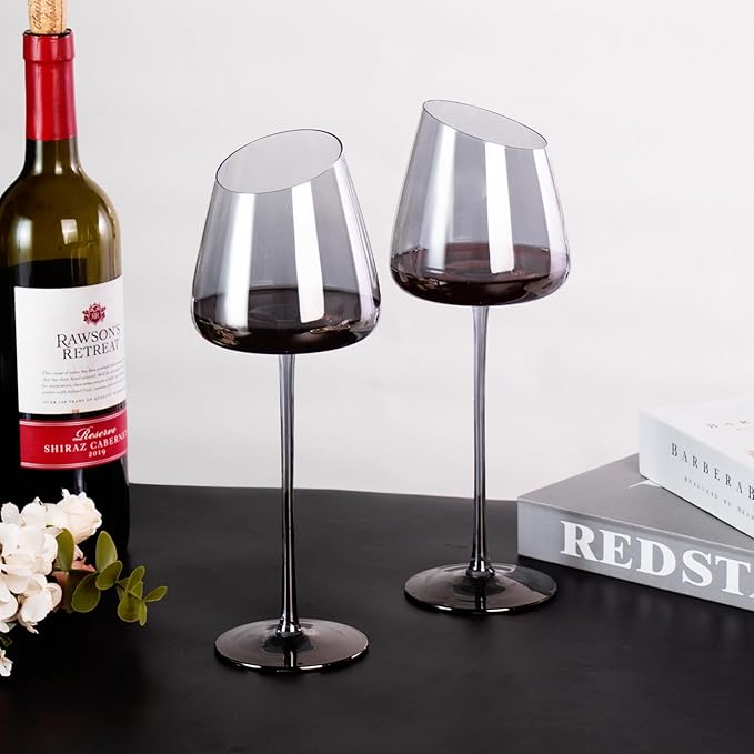 KAMMAK Wine Glasses Set of 2, 16.06 oz Hand Blown Crystal Bordeaux Wine Glasses, Thin Rim & Long Stem, Perfect for Red & White, Daily Use, Wedding or Birthday Gift with Gift Box, XH-H280 Gray