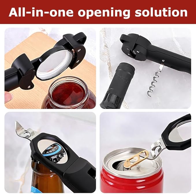 Jar Opener Bottle Opener for Seniors with Arthritis: Multi Retractable Wine Bottle Openers for Weak Hand, Magnetic Manual Can Openers for Opening Jar Beer Lid, Kitchen Gadgets Tool(COLOR:Black)