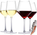 Physkoa Wine Glass Set of 4 – 2 Red (23oz) & 2 White (14oz) Hand-Blown Crystal Glasses with Corkscrew, Perfect Gifts for Birthday, Engagement, Wedding & Housewarming Mother's Day