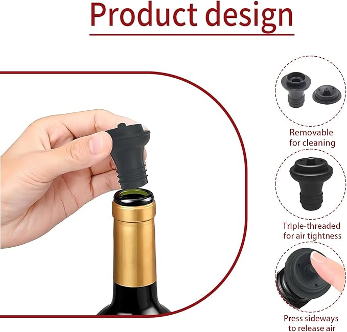 Wine Vacuum Stoppers Set of 6– Black