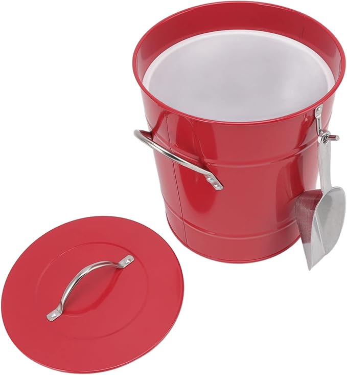 Round Ice Bucket with Ice Shovel, Bar Ice Tub Beer Chiller Bin, Double Wall Galvanized Sheet and Plastic Wine Storage Tub with Handle and Lid for Home Bar Party Use (Red)