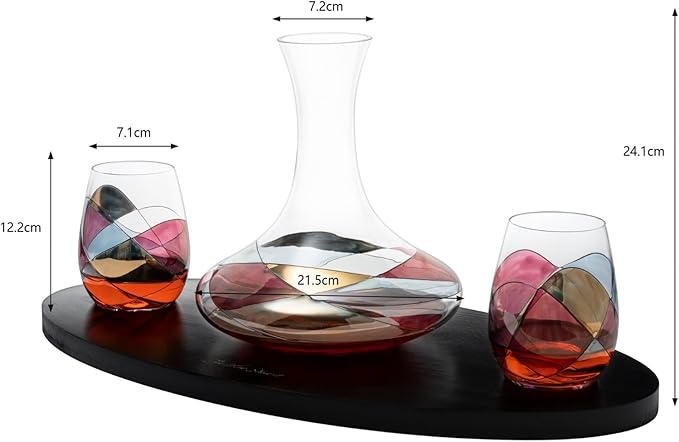Artisanal Hand-Painted Decanter & Stemless Wine Glasses Set – Mother’s Day, Wife, Mom, or Friends – Romantic Stained Glass Windows, 2-Piece Set – Birthday or Housewarming Gift Idea