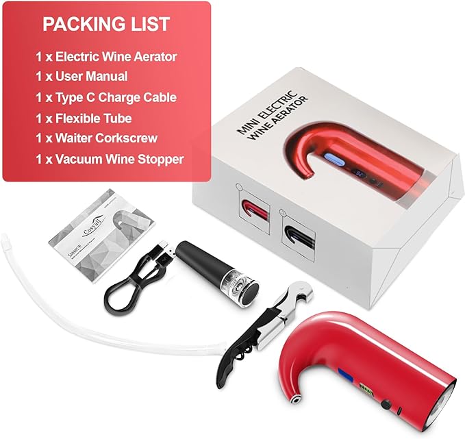 Fathers Day Gift|World Cup Viewing Party Supplies, Wine Aerator Electric Wine Decanter, Automatic Wine Dispenser Pourer with USB Rechargeable, Gift for Women,Men,Wine&Whiskey Lovers,Birthday (Red)